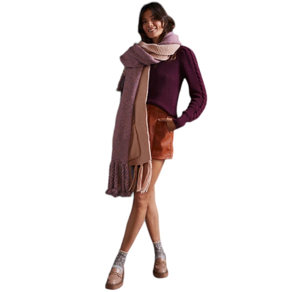Anthropologie Braided Fringe Scarf By in Purple and Brown